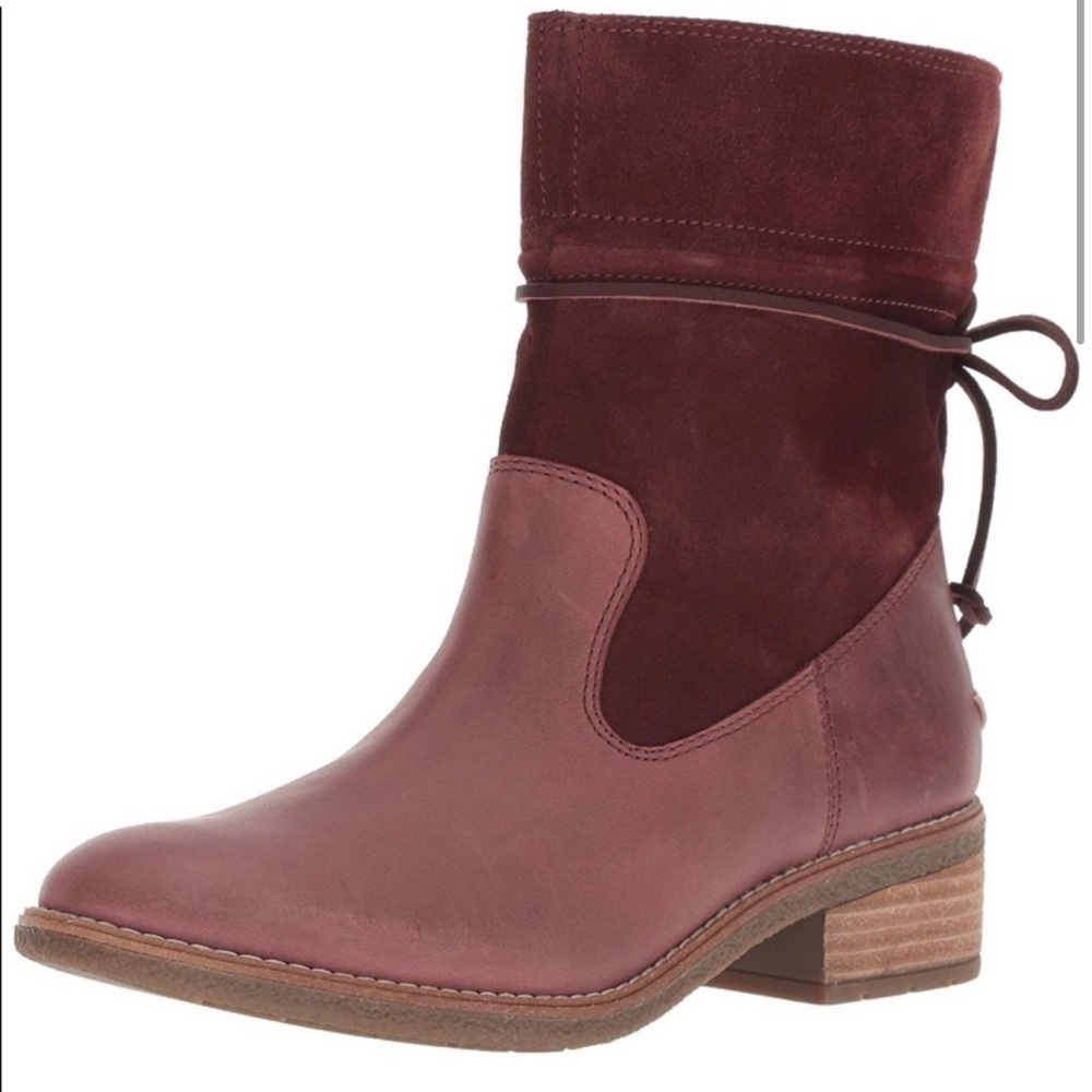 Women's Burgundy Two-Tone Leather Suede Ankle Boot